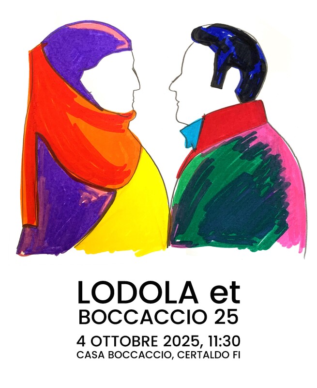 "Lodola et Boccaccio 25". Il manifesto della mostra: un dialogo tra arte visiva e letteratura