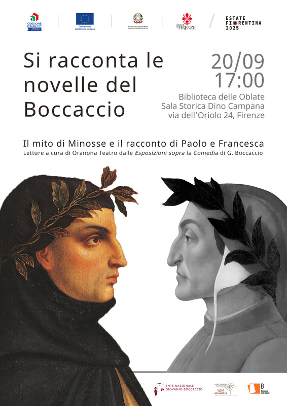 “Si racconta le novelle del Boccaccio” nell’ambito dell’Estate Fiorentina. Appuntamento il 20 settembre alla Biblioteca delle Oblate con il mito di Minosse e il racconto di Paolo e Francesca