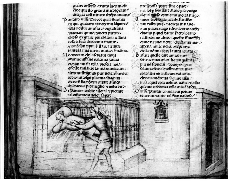 Miniatore padovano (1370-1390), Pandaro tenta di consolare Troiolo