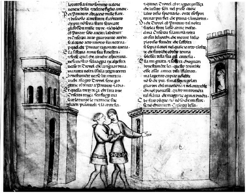 Miniatore padovano (1370-1390), Troiolo e Pandaro si recano da Criseide